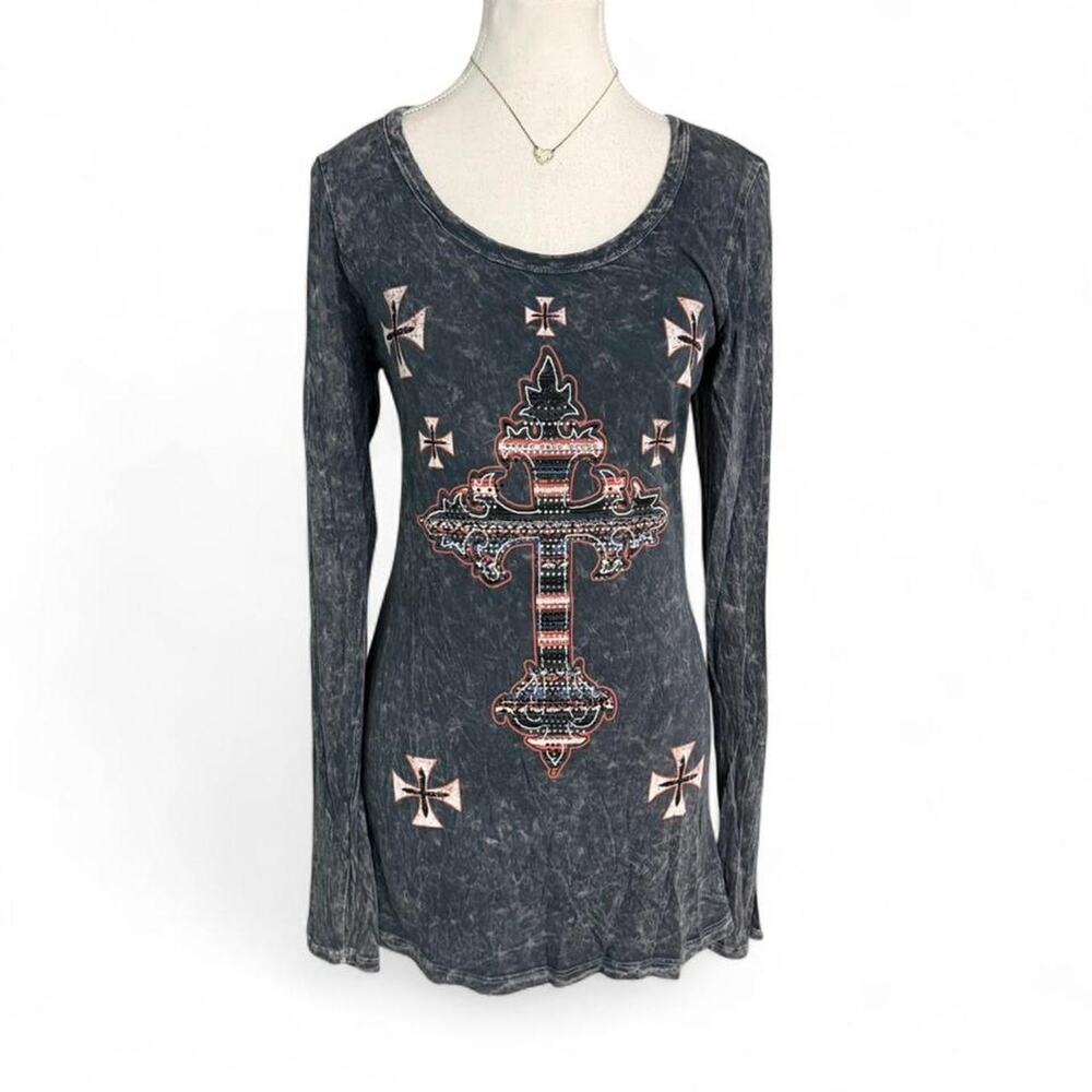 Y2K cross long sleeve top Size L 100% cotton brand day trip boho indie western